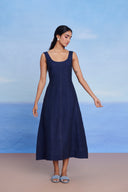 Neel Linen Denim Panelled Dress - Sale