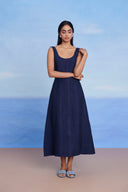Neel Linen Denim Panelled Dress - Sale