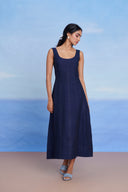 Neel Linen Denim Panelled Dress - Sale