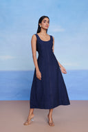 Neel Linen Denim Panelled Dress - Sale