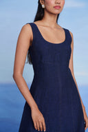 Neel Linen Denim Panelled Dress - Sale
