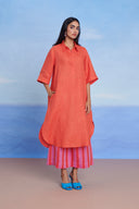 Tangerine Amalfi Linen Women's Shirt Kurta Set