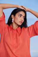 Tangerine Amalfi Linen Women's Shirt Kurta Set