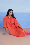 Tangerine Amalfi Linen Women's Shirt Kurta Set