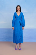 Santorini Linen Wrap Billow Dress