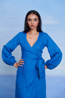 Santorini Linen Wrap Billow Dress
