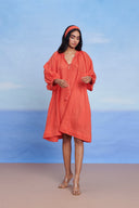 Tangerine Linen Lace Panelled Dress - Sale