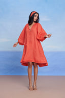 Tangerine Linen Lace Panelled Dress - Sale