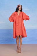 Tangerine Linen Lace Panelled Dress - Sale