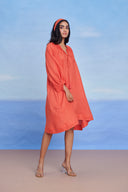 Tangerine Linen Lace Panelled Dress