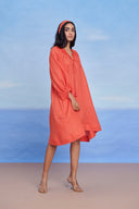 Tangerine Linen Lace Panelled Dress - Sale