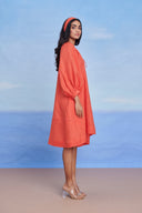 Tangerine Linen Lace Panelled Dress - Sale