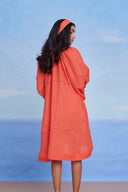 Tangerine Linen Lace Panelled Dress - Sale