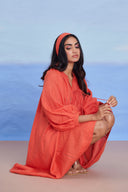 Tangerine Linen Lace Panelled Dress - Sale