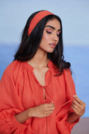 Tangerine Linen Lace Panelled Dress - Sale