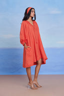 Tangerine Linen Lace Panelled Dress - Sale
