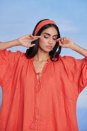 Tangerine Linen Lace Panelled Dress - Sale