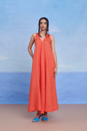 Tangerine Linen Flared Dress - Sale