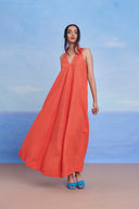 Tangerine Linen Flared Dress - Sale