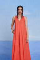 Tangerine Linen Flared Dress - Sale
