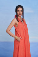 Tangerine Linen Flared Dress - Sale