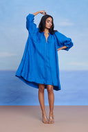 Santorini Linen Lace Panelled Dress - Sale