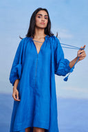 Santorini Linen Lace Panelled Dress - Sale