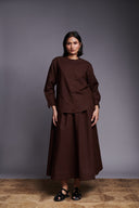 Coffee Co-Linen Flared Skirt Set