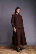 Coffee Co-Linen Flared Skirt Set