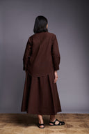 Coffee Co-Linen Flared Skirt