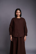 Coffee Co-Linen Round Hem Shirt - Sale