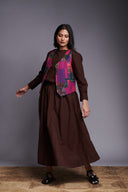 Coffee Co-Linen Flared Skirt