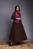 Coffee Co-Linen Flared Skirt