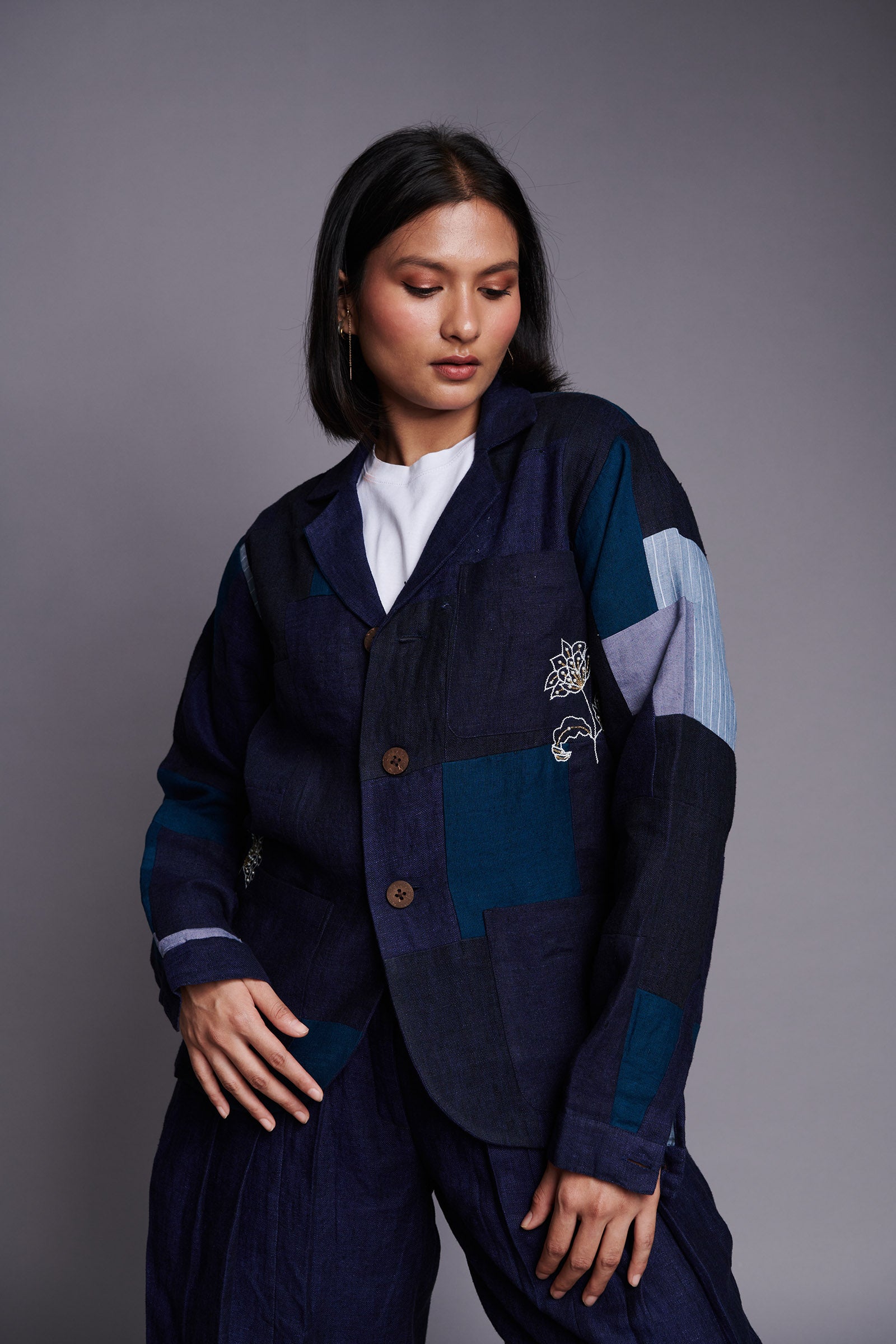 Patchwork Linen Embroidered Blazer – Saphed