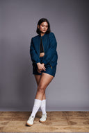 Indigo Linen Unisex Quilted Bomber Jacket Set