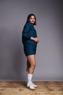 Indigo Linen Unisex Quilted Bomber Jacket Set