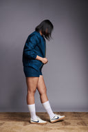 Indigo Linen Unisex Quilted Bomber Jacket Set