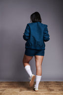 Indigo Linen Unisex Quilted Bomber Jacket Set