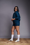 Indigo Linen Unisex Quilted Bomber Jacket Set