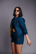 Indigo Linen Unisex Quilted Bomber Jacket