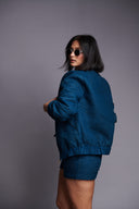 Indigo Linen Unisex Quilted Bomber Jacket Set