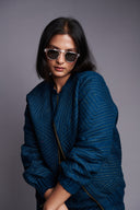 Indigo Linen Unisex Quilted Bomber Jacket