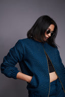 Indigo Linen Unisex Quilted Bomber Jacket Set