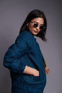 Indigo Linen Unisex Quilted Bomber Jacket Set