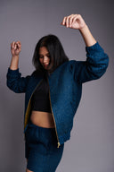 Indigo Linen Unisex Quilted Bomber Jacket Set