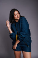 Indigo Linen Unisex Quilted Bomber Jacket Set