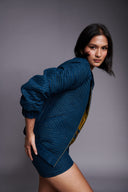 Indigo Linen Unisex Quilted Bomber Jacket Set