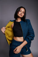 Indigo Linen Unisex Quilted Bomber Jacket Set