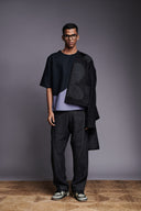 Graphite Linen Kantha Men's Panelled Denim