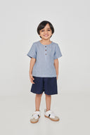 Sky Pinstripe Linen Boys Round Neck Shirt